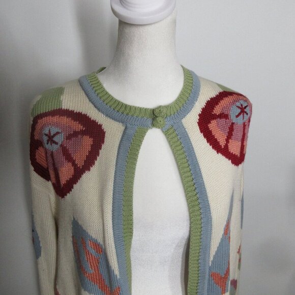 Anne Klein Women's Crochet Style Floral Cardigan Sweater Medium - Picture 3 of 7